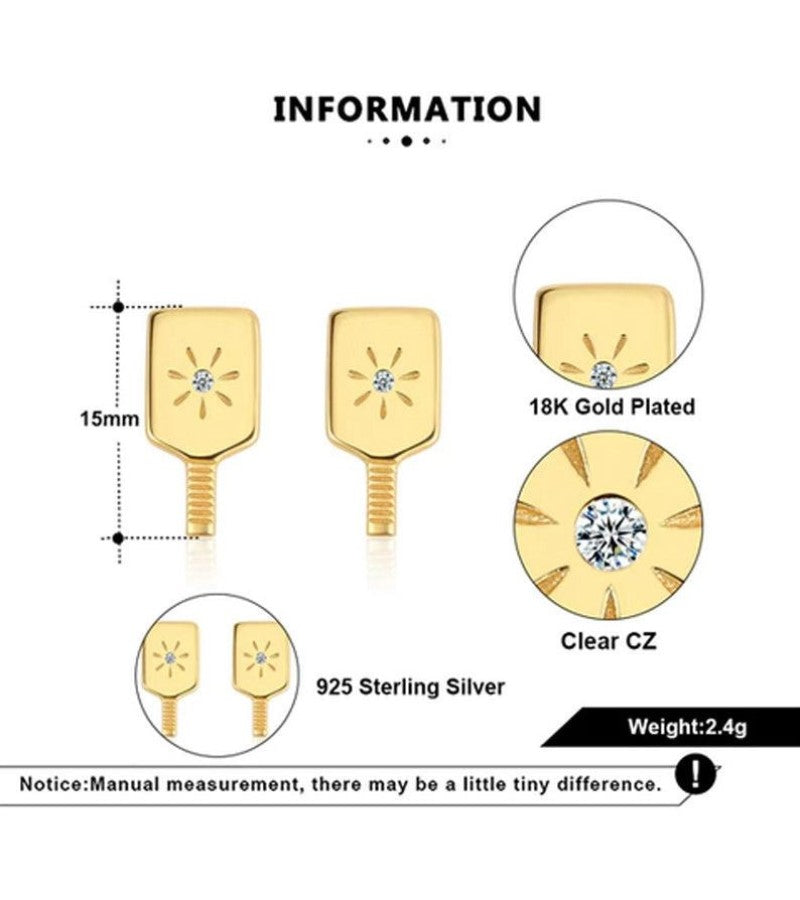 Load image into Gallery viewer, Pickleball Paddle Stud Earrings in Gold Specs