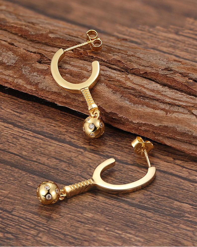 Load image into Gallery viewer, Pickleball Ball & Paddles Gold Hoopla Earrings