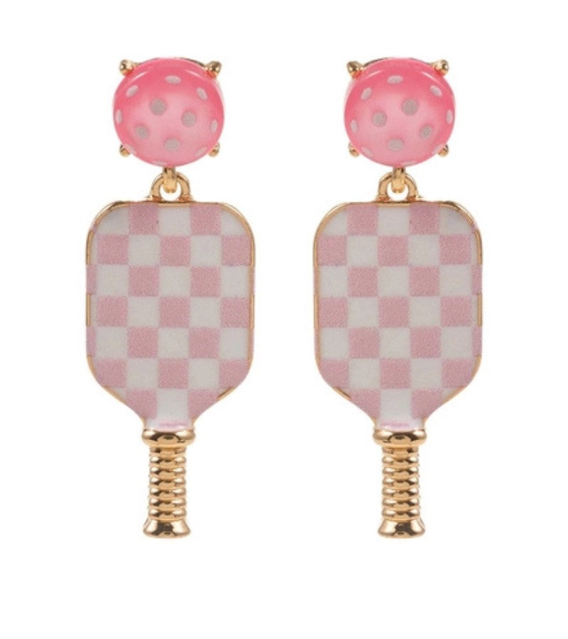 Load image into Gallery viewer, Pickleball Paddle Checkered Drop Earrings - Blue or Pink
