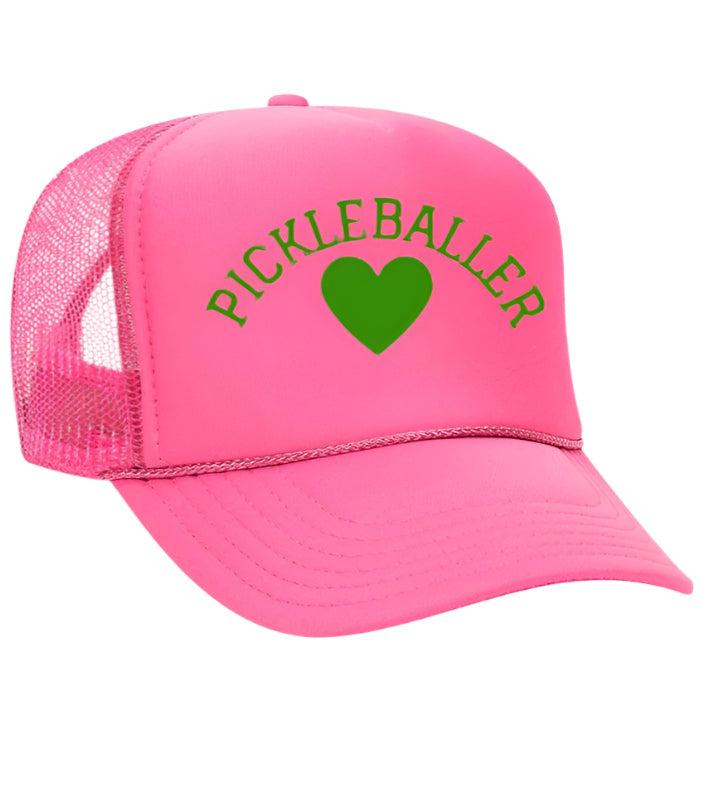 Load image into Gallery viewer, Pickleballer Heart Trucker Hat - Hot Pink