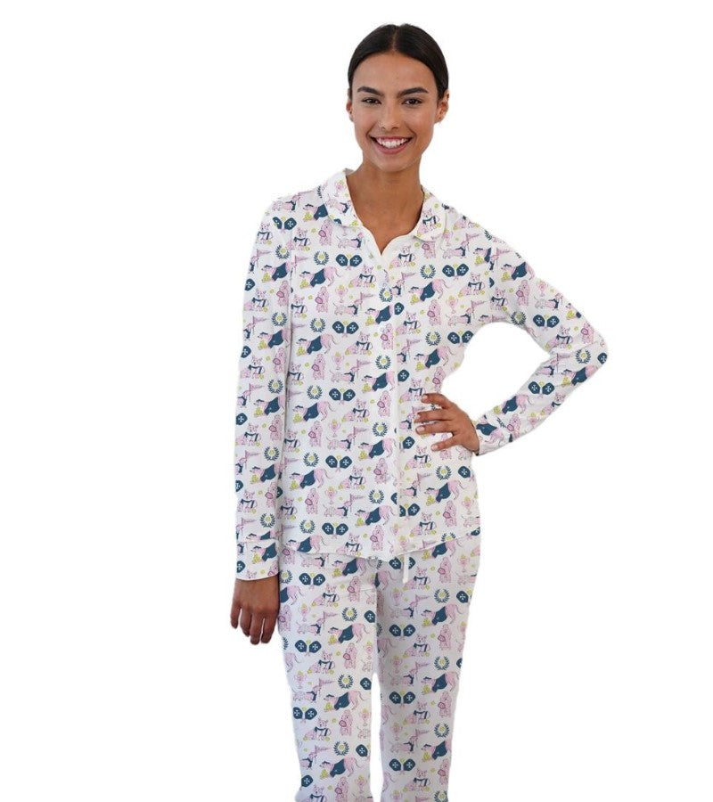 Load image into Gallery viewer, Pickleball and Pups Long Sleeve Pajamas - Womens