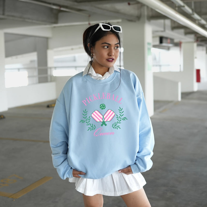 Load image into Gallery viewer, Pickleball Queen Crew Neck Sweatshirt Light Blue