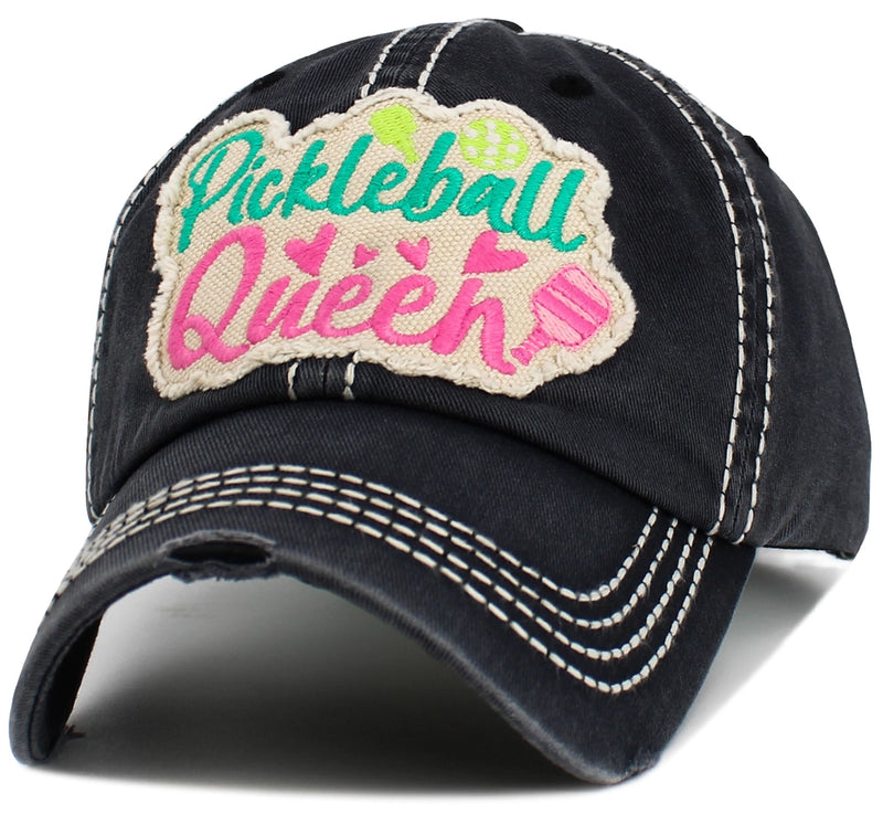 Load image into Gallery viewer, Pickleball Queen Distressed Hat Black Side View