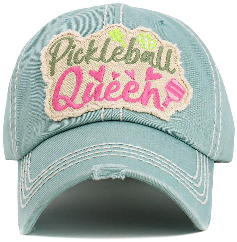 Load image into Gallery viewer, Pickleball Queen Vintage Hat Seafoam Front View