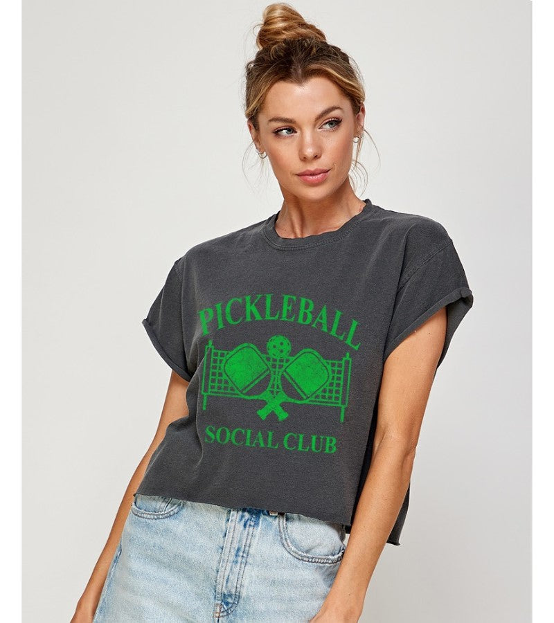 Load image into Gallery viewer, Pickleball Social Club Crop Top Charcoal