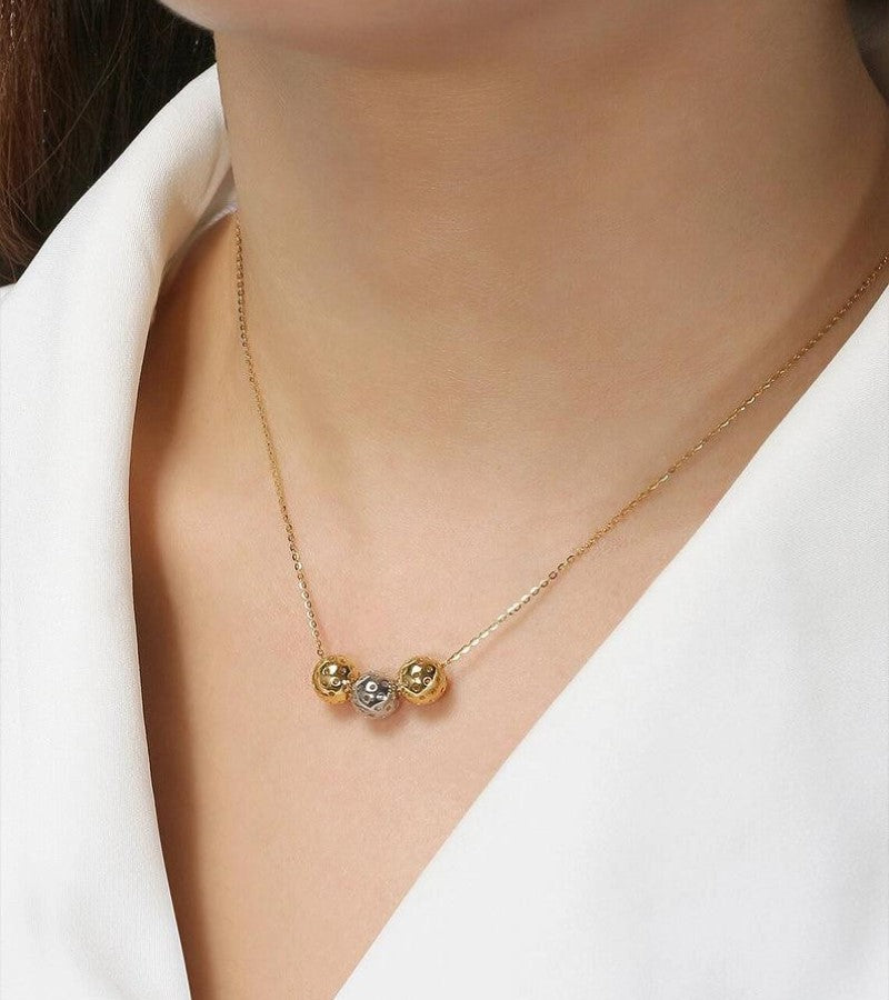 Load image into Gallery viewer, Pickleball Trio Gold Necklace on Neck