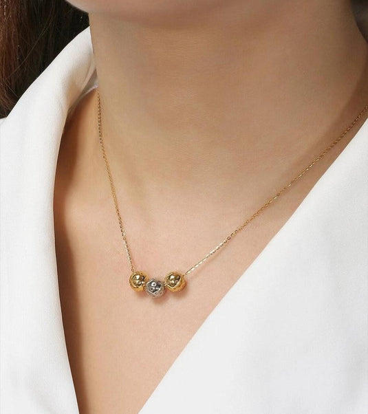 Pickleball Trio Gold Necklace on Neck
