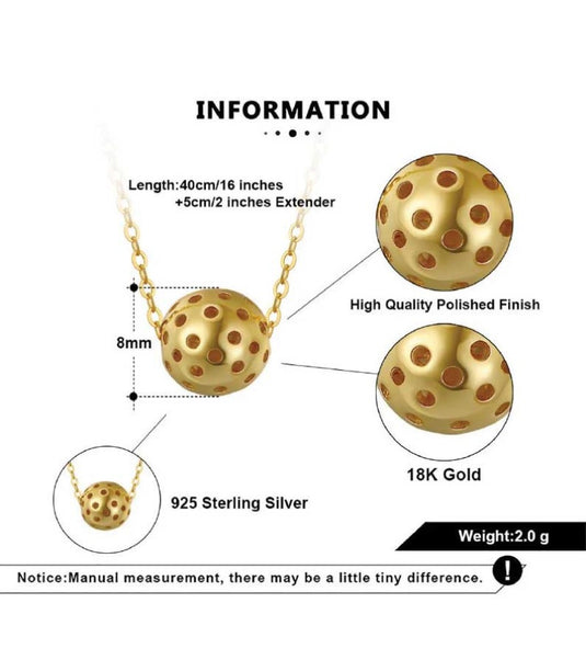 Picklebelle Baby Belle Gold Pickleball Necklace Specs