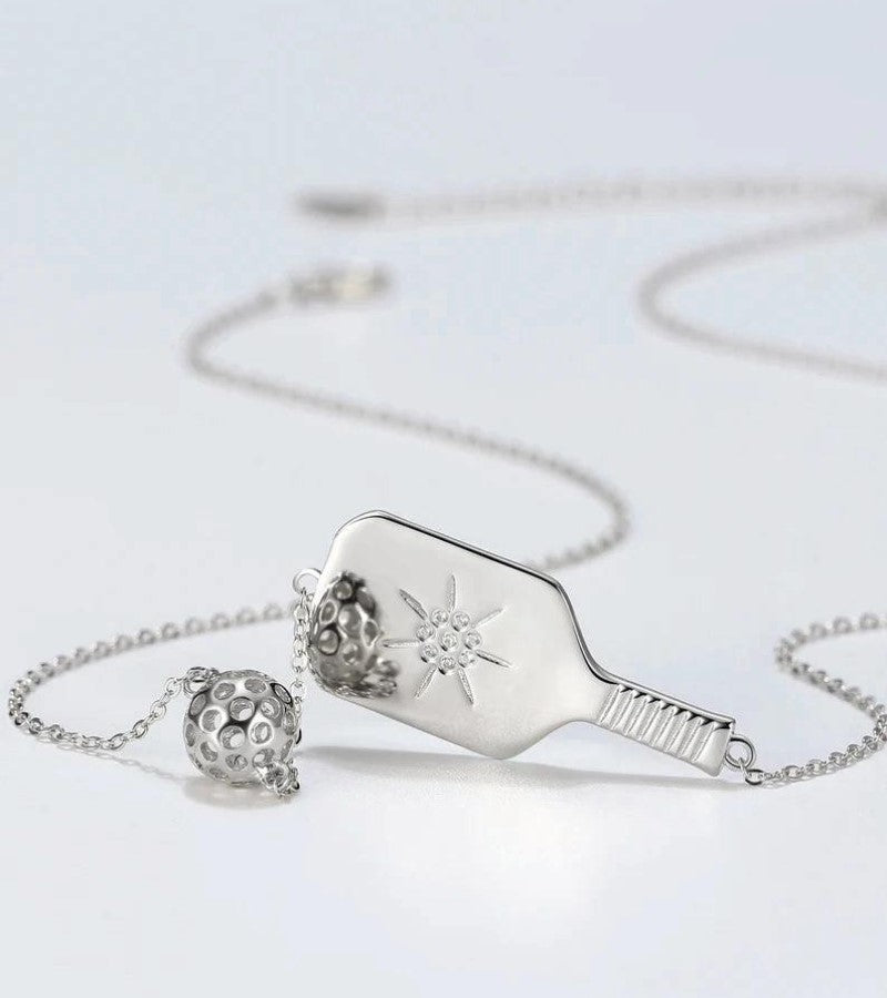 Load image into Gallery viewer, PickleBelle Cross Court Pickleball Necklace Sterling Silver