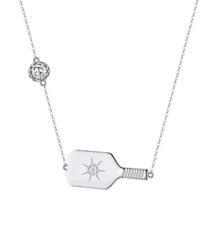 Load image into Gallery viewer, Picklebelle Cross Court Sterling Silver Pickleball Necklace