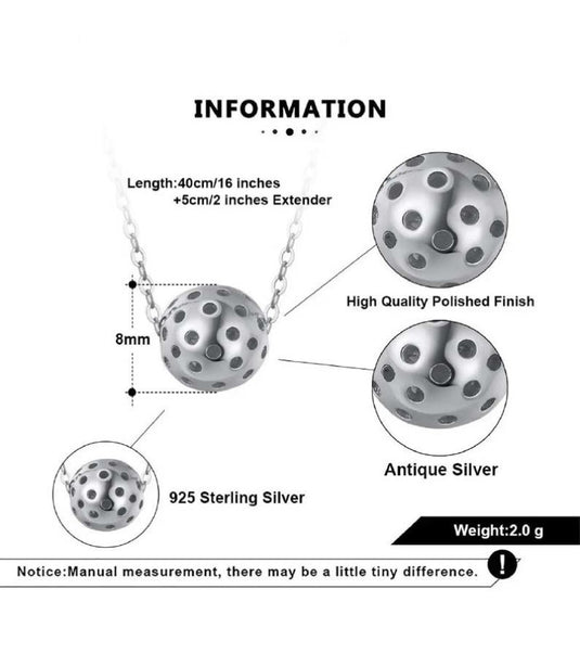 Picklebelle Silver Pickleball Necklace Specs