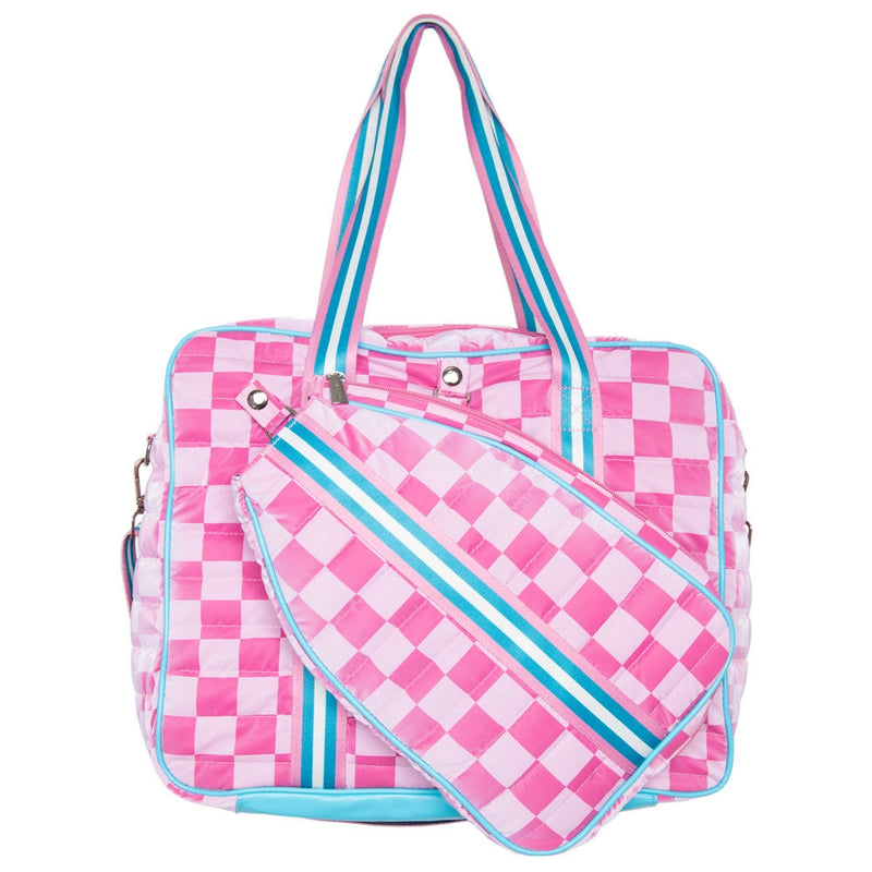 Load image into Gallery viewer, Pink Checkered Pickeball Tote Front