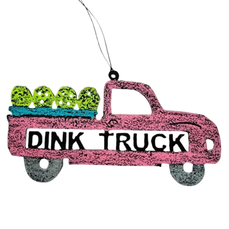 Load image into Gallery viewer, Dink Truck Recycled Metal Pickleball Ornament - Pink