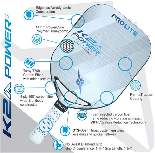 Prolite K2 Power Pickleball Paddle - Glacier