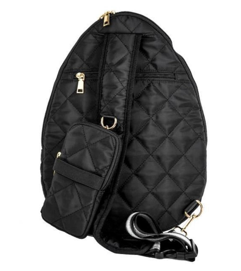 Load image into Gallery viewer, Quilted Designer Pickleball Sling Bag Black - Back
