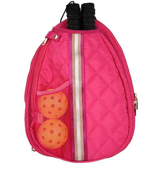 Quilted Designer Pickleball Sling Bag - Hot Pink