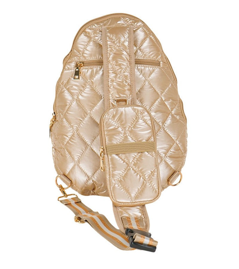 Load image into Gallery viewer, Quilted Designer Pickleball Sling Bag Champagne - Back