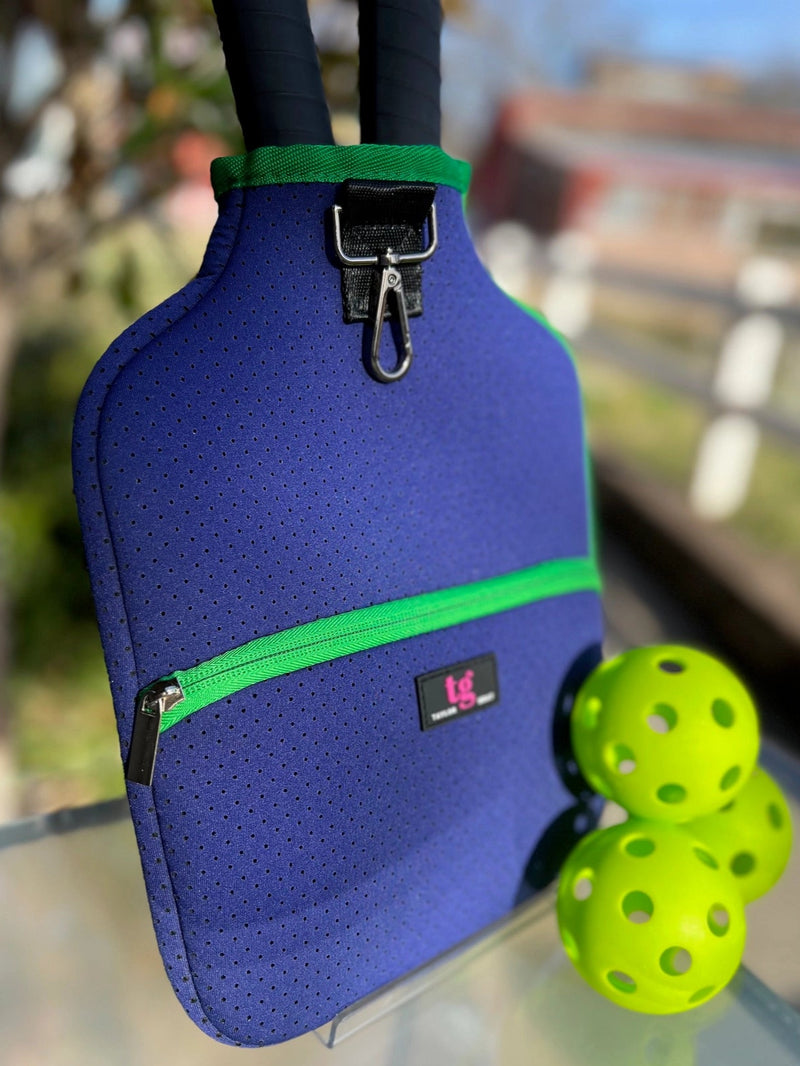 Load image into Gallery viewer, Racing Stripe Pickleball Paddle Cover Blue - Back