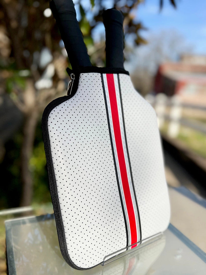 Load image into Gallery viewer, Racing Stripe Pickleball Paddle Cover White / Red