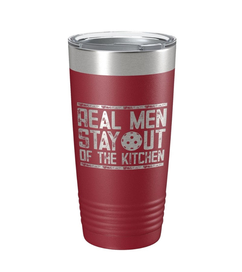 Load image into Gallery viewer, Real Men Stay Out of the Kitchen Pickleball Tumbler Crimson