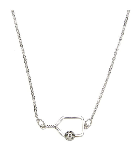 Pickleball Paddle Charm Necklace in Silver