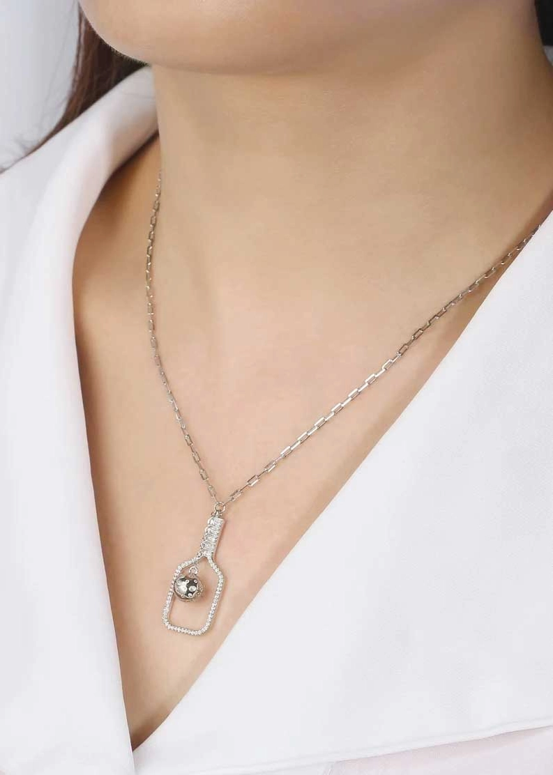 Load image into Gallery viewer, PickleBelle Volley Plus Silver Necklace