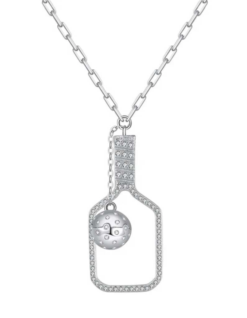 Load image into Gallery viewer, Pickleball Volley Plus Silver CZ Necklace