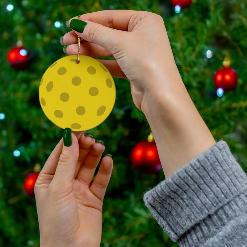 Load image into Gallery viewer, Yellow Pickleball Christmas Ornament
