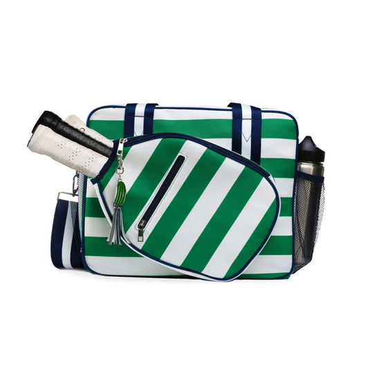 Lola Pickleball Tote - Navy & Green Stripe