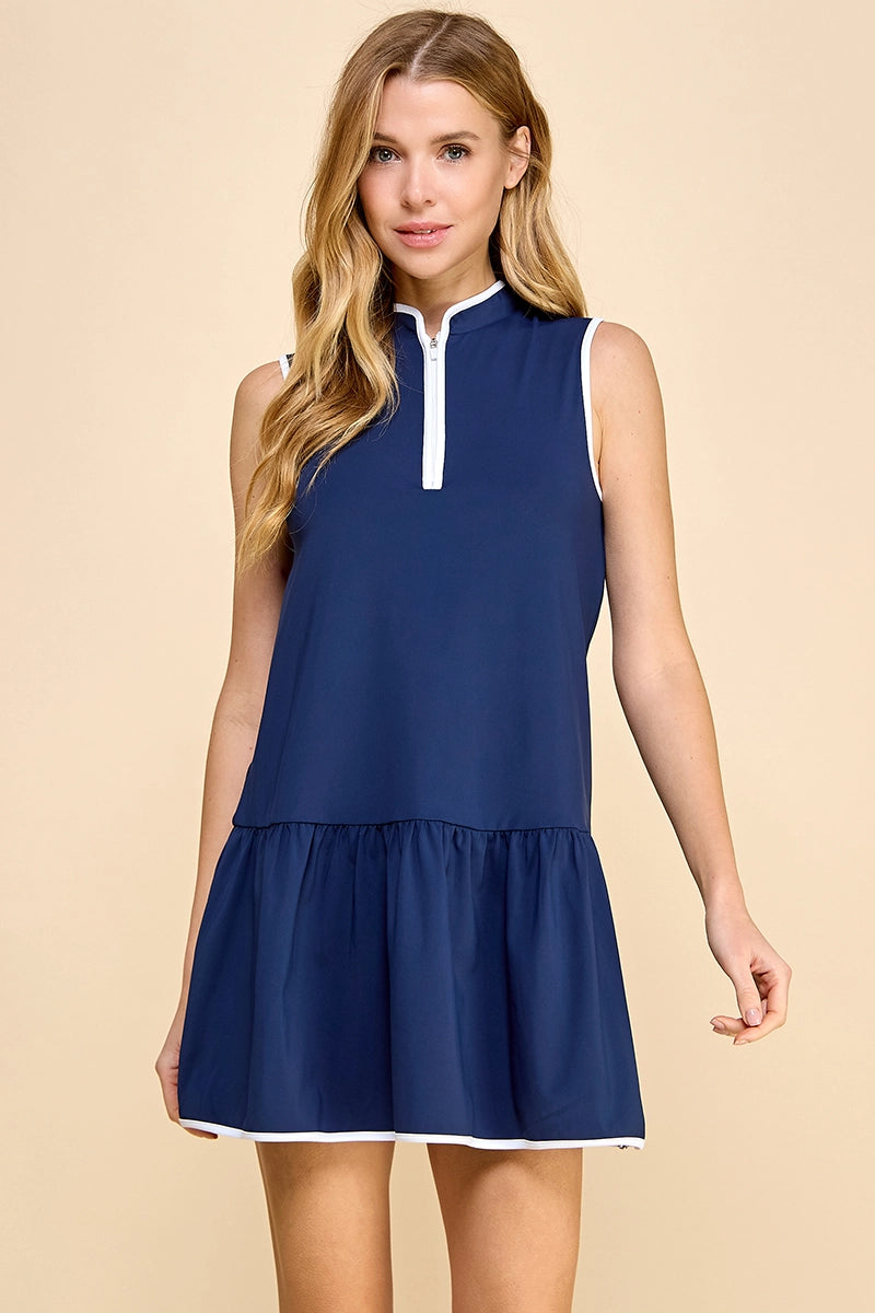 Load image into Gallery viewer, Quarter Zip Athletic Dress with Ruffled Skirt
