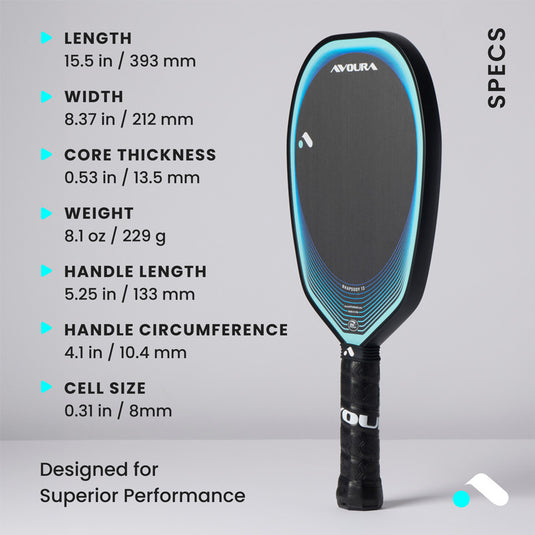 Avoura Rhapsody 13mm Pickleball Paddle - Blue Specs