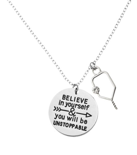 Believe in Yourself Inspirational Pickleball Necklace