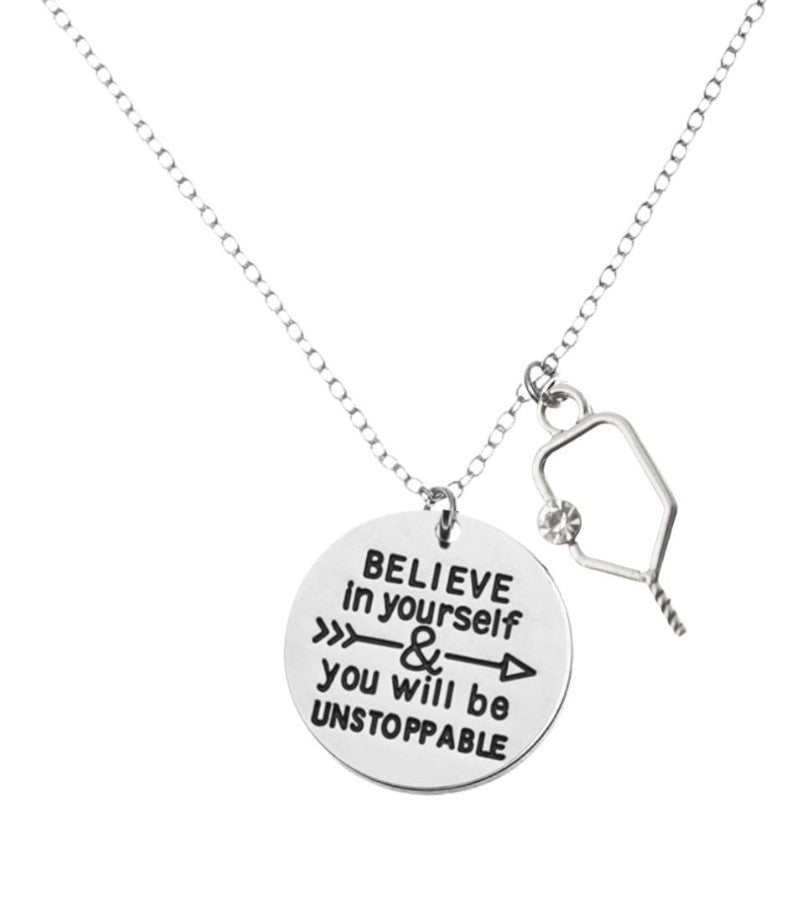 Load image into Gallery viewer, Believe in Yourself Inspirational Pickleball Necklace
