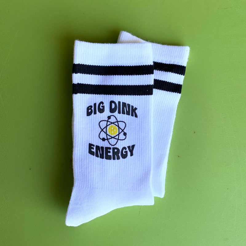 Load image into Gallery viewer, Big Dink Energy Pickleball Crew Socks on Green Background
