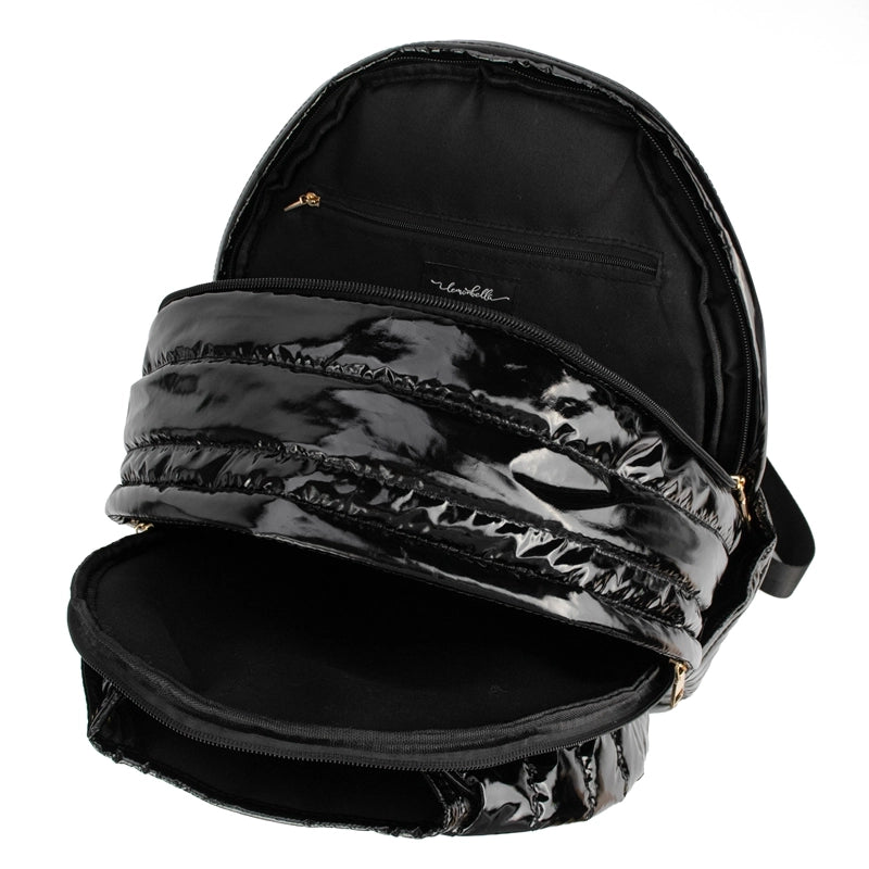 Load image into Gallery viewer, Black Patent Puffer Pickleball Backpack - Inside
