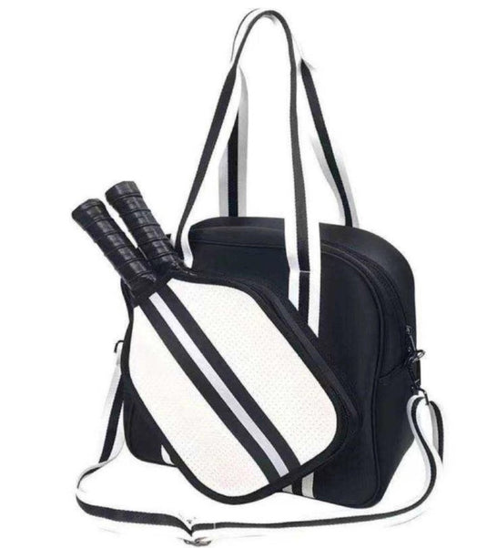 Black & White Neoprene Pickleball Tote Bag