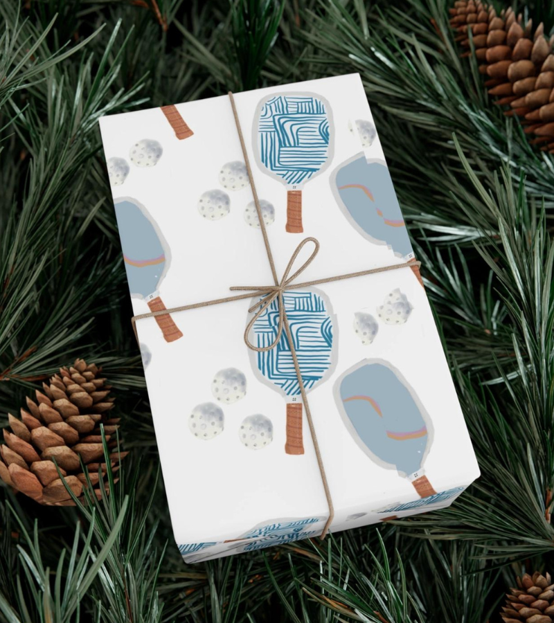 Load image into Gallery viewer, Blue Pickleball Paddle Gift Wrap Roll
