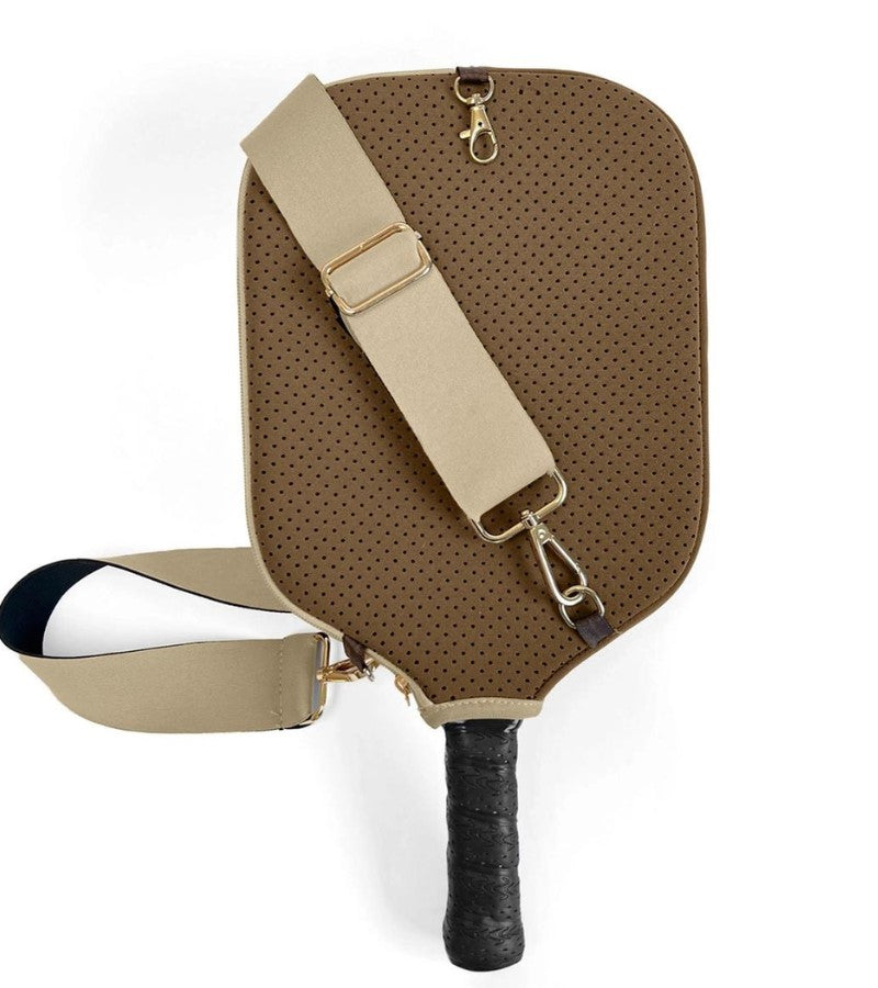Load image into Gallery viewer, Brown Neoprene Cross Body Pickleball Paddle Cover
