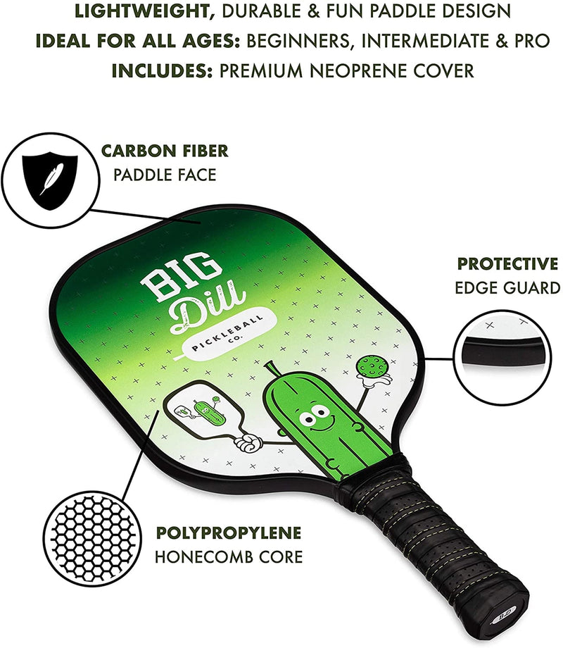 Load image into Gallery viewer, Big Dill Carbon Fiber Pickleball Paddle Features
