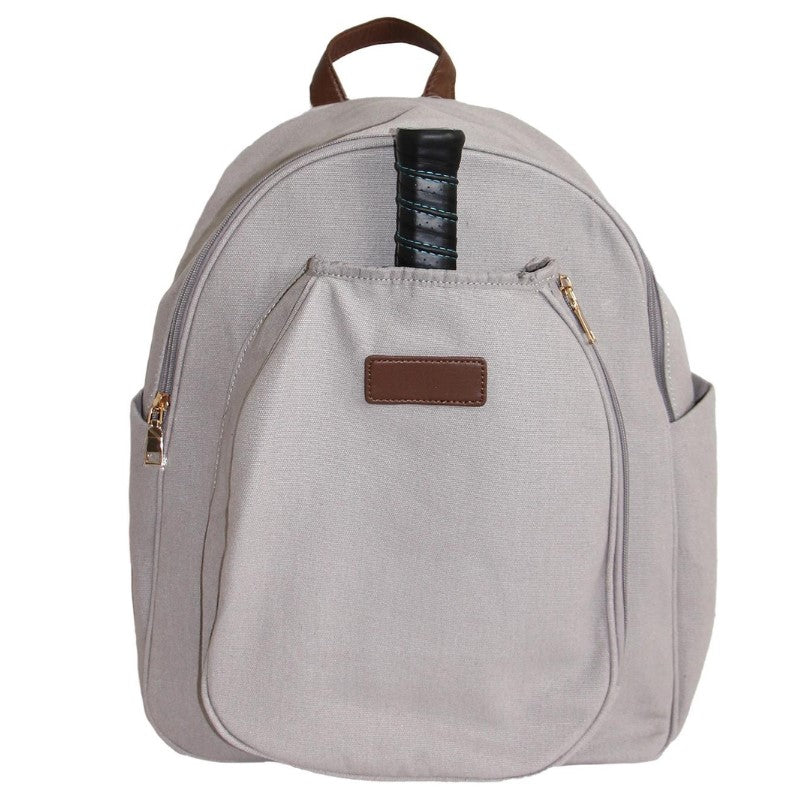 Load image into Gallery viewer, Mens Canvas Picklelball Backpack Grey - Front with Paddle
