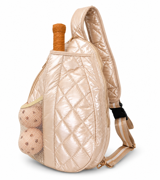 Designer Quilted Pickleball Sling Bag Champagne