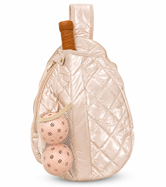 Designer Quilted Pickleball Sling Bag Champagne