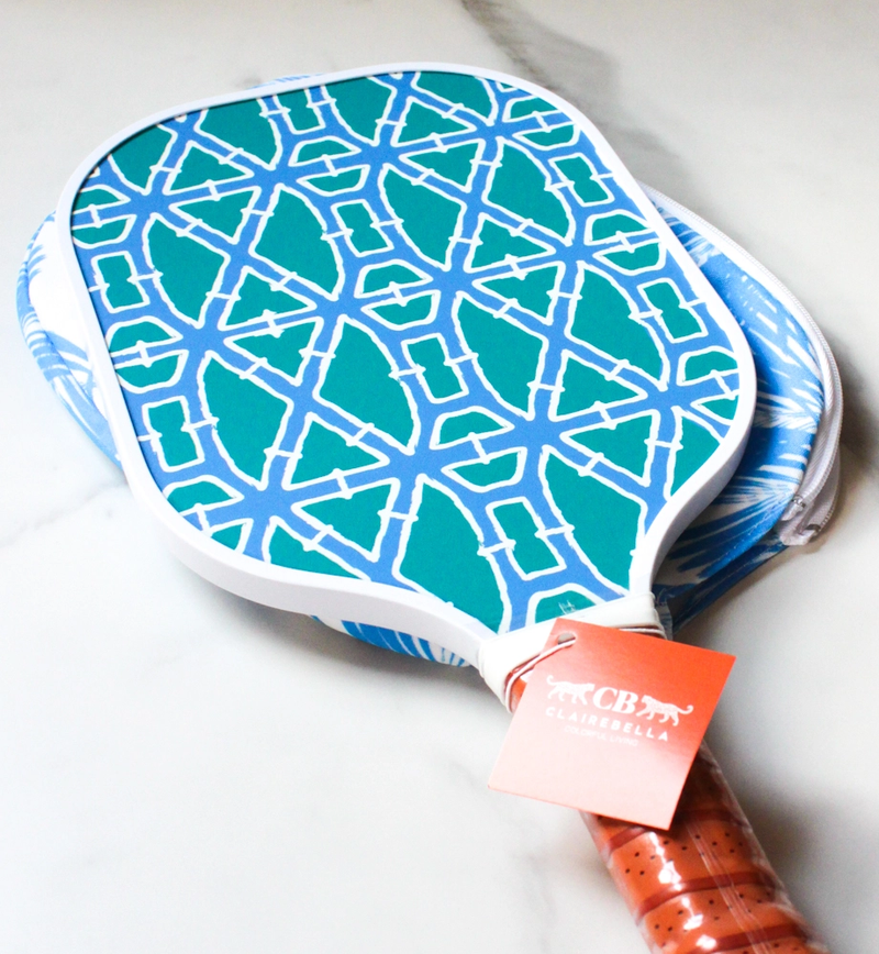 Load image into Gallery viewer, Clairebella Bamboo Designer Pickleball Paddle &amp; Cover Blue
