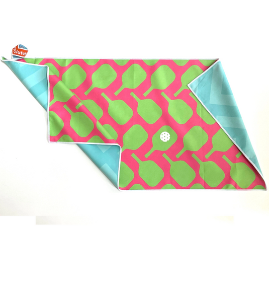 Green and Hot Pink Microfiber Pickleball Towel 15" x 30"