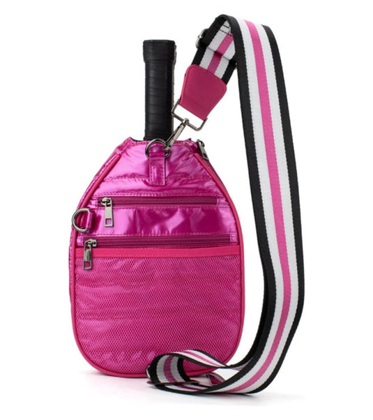 Crossboday Pickleball Bag Metallic Hot Pink Back