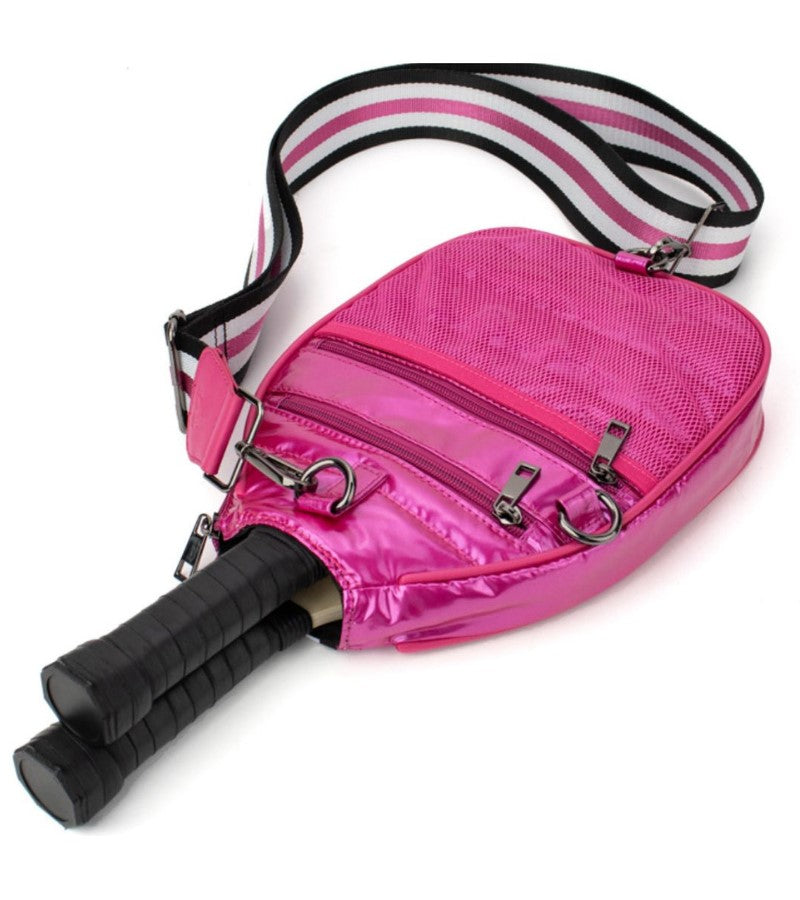 Load image into Gallery viewer, Crossboday Pickleball Bag Metallic Hot Pink flat
