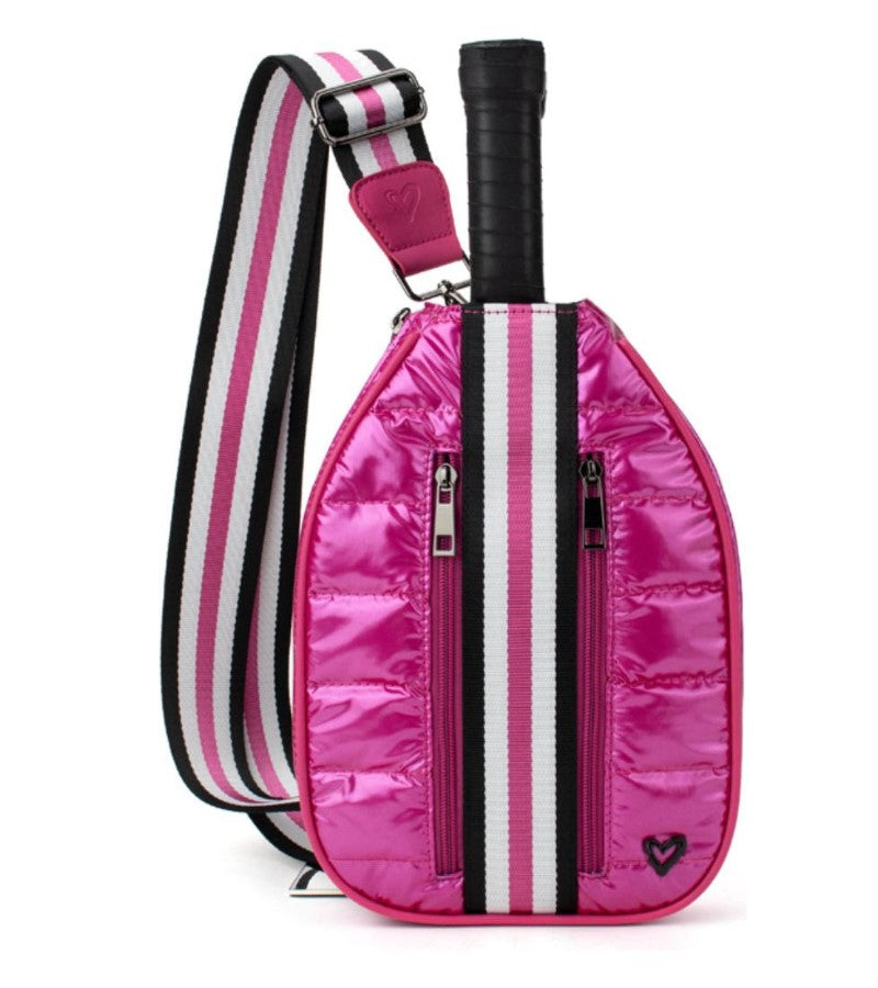 Load image into Gallery viewer, Crossboday Pickleball Bag Metallic Hot Pink Front
