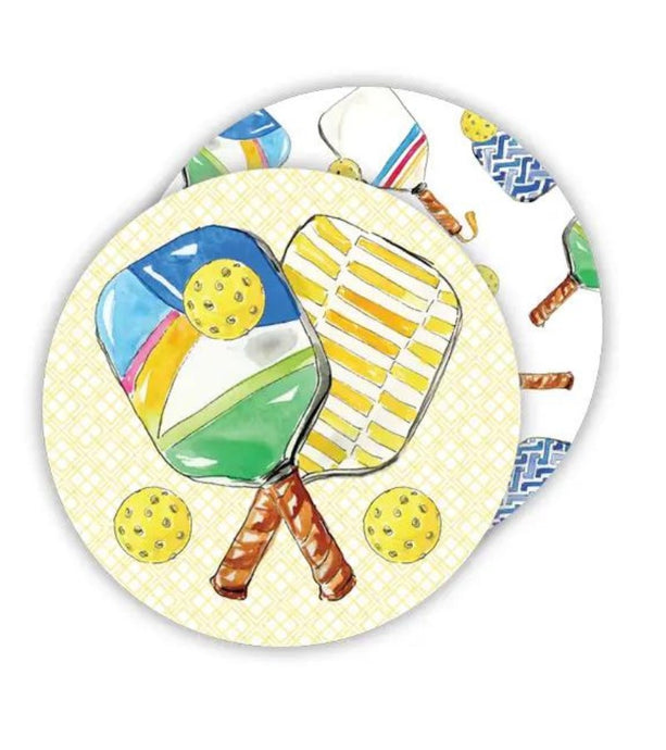 Crossed Pickleball Paddles Coasters Yellow