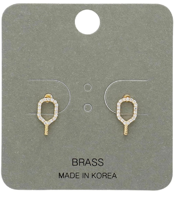 CZ Pickleball Paddle Earrings Gold