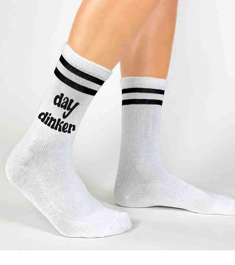 Load image into Gallery viewer, Day Dinker Black Striped Crew Socks for Her
